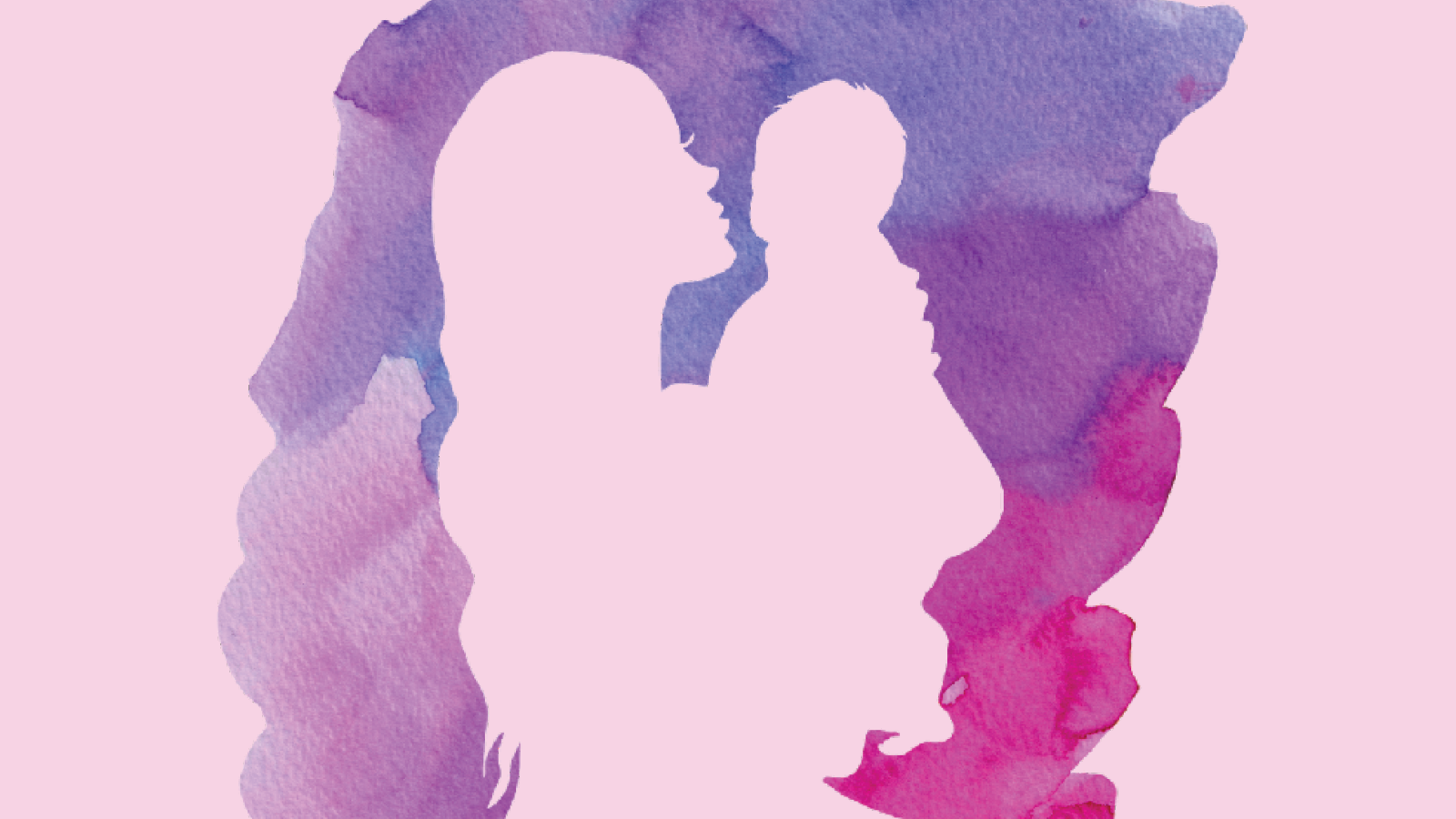 Watercolour silhouette of a mother holding a child 