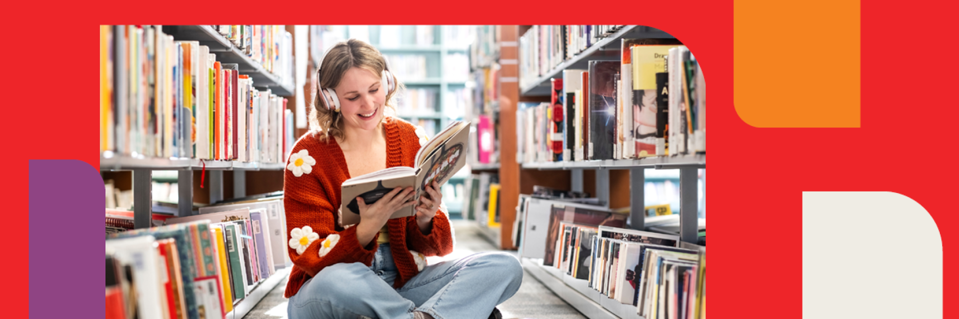 Woman reading book in library