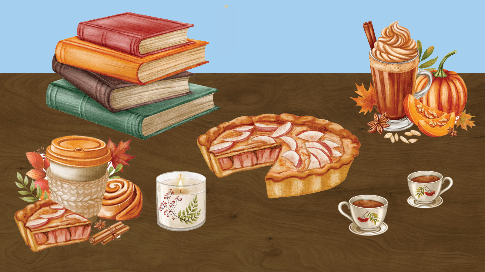 A pile of books next to some baked goods | Une pile de livres à côté de pâtisseries 