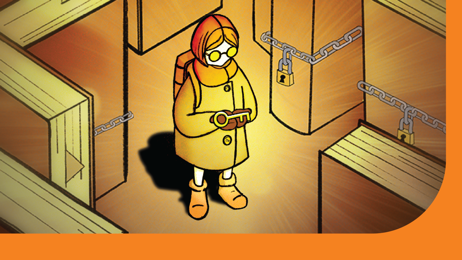 Illustration of a woman reading a book and surrounded by large books