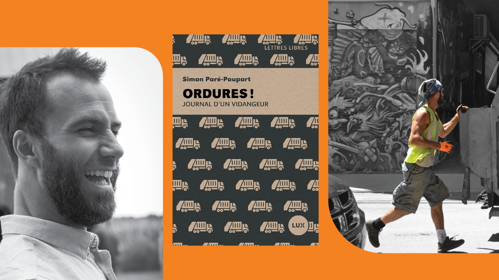 Photo of Simon Paré-poupart along with the cover of his book 